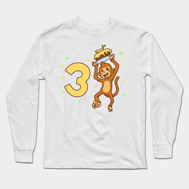 I am 3 with ape - kids birthday 3 years old Long Sleeve T-Shirt by Modern Medieval Design
